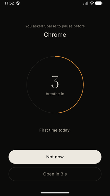 Breathing countdown before a flagged app
